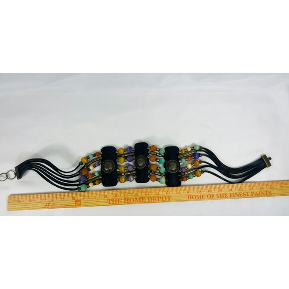 1980's Concho Leather Beaded Wide Belt Medium Chain - Picture 7 of 7